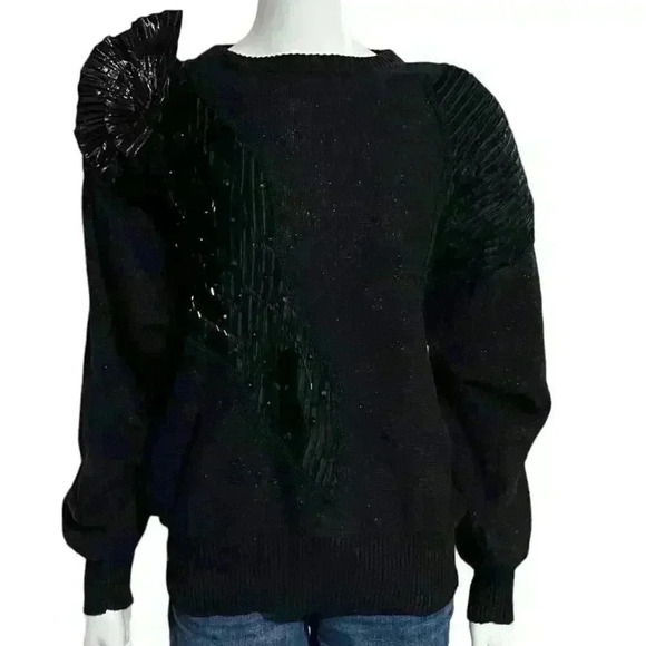 Spree International Vintage Black Shimmer Bejeweled Sweater Size Large - Picture 2 of 10
